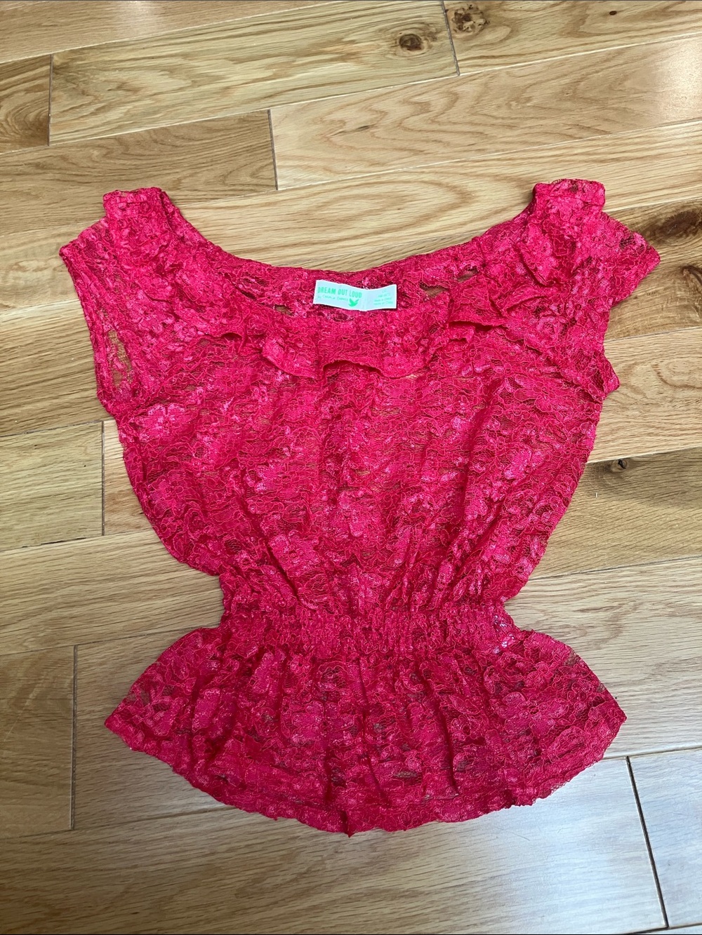 Selena Gomez Hot Pink Lace Ruffle Peplum Y2K Top  sz Large